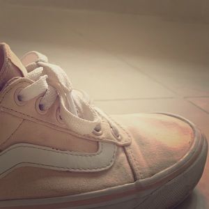 Light pink white old skool vans, woman’s sz 7.5